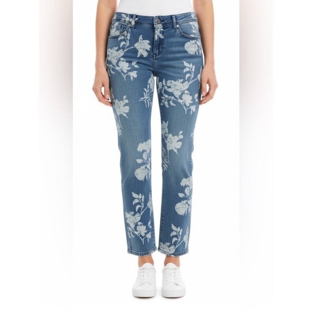 Pilcro and the Letterpress Floral Slim Boyfriend Crop Jeans Blue 28 Petite